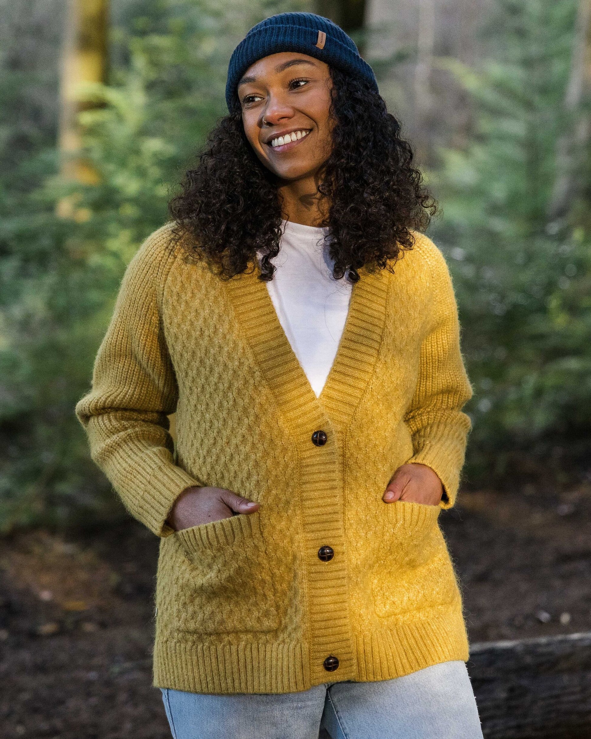 Homey Recycled Knitted Cable Cardigan - Mustard Gold