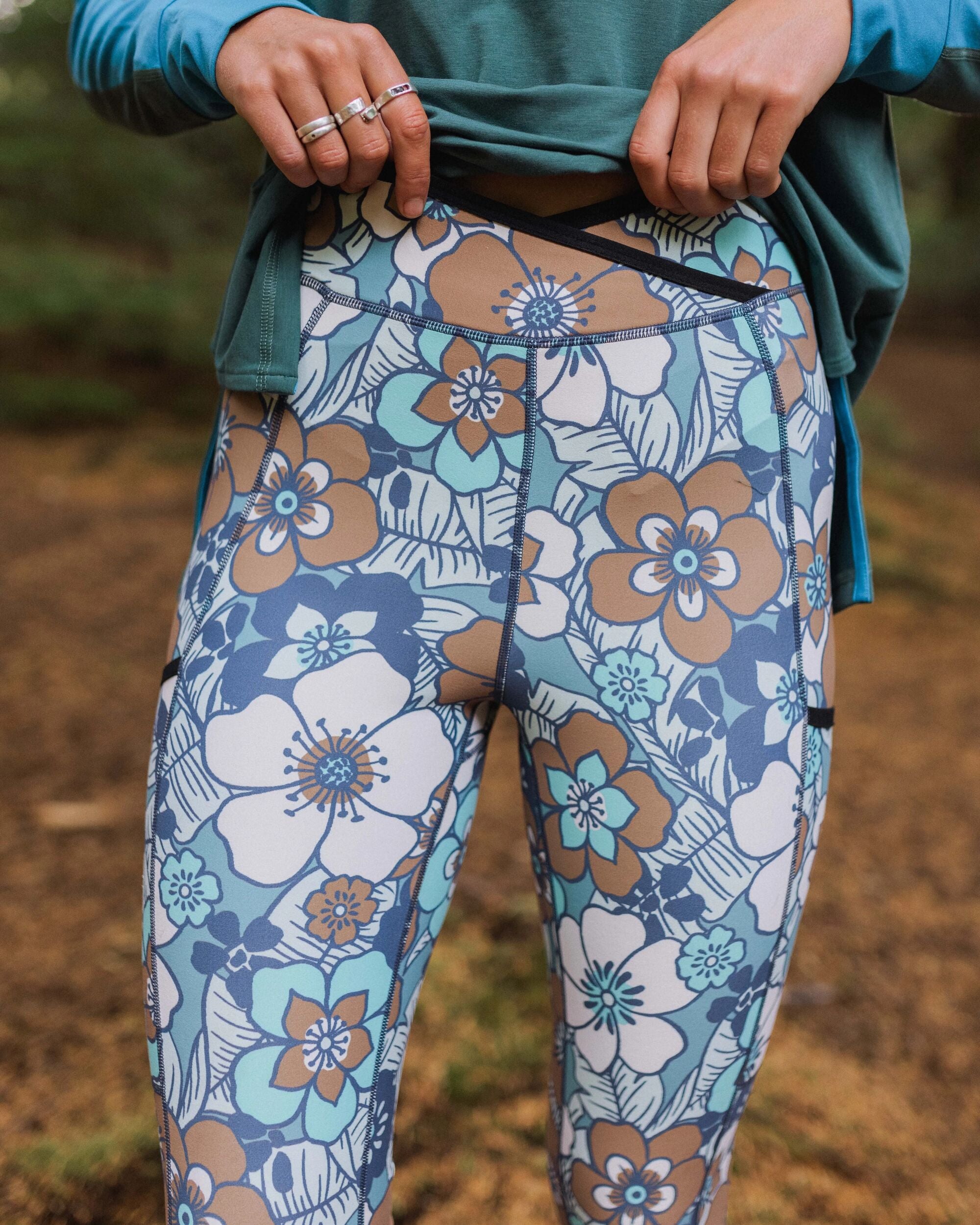Mantra Recycled Active Leggings - Vintage Floral Aqua - Lifestyle