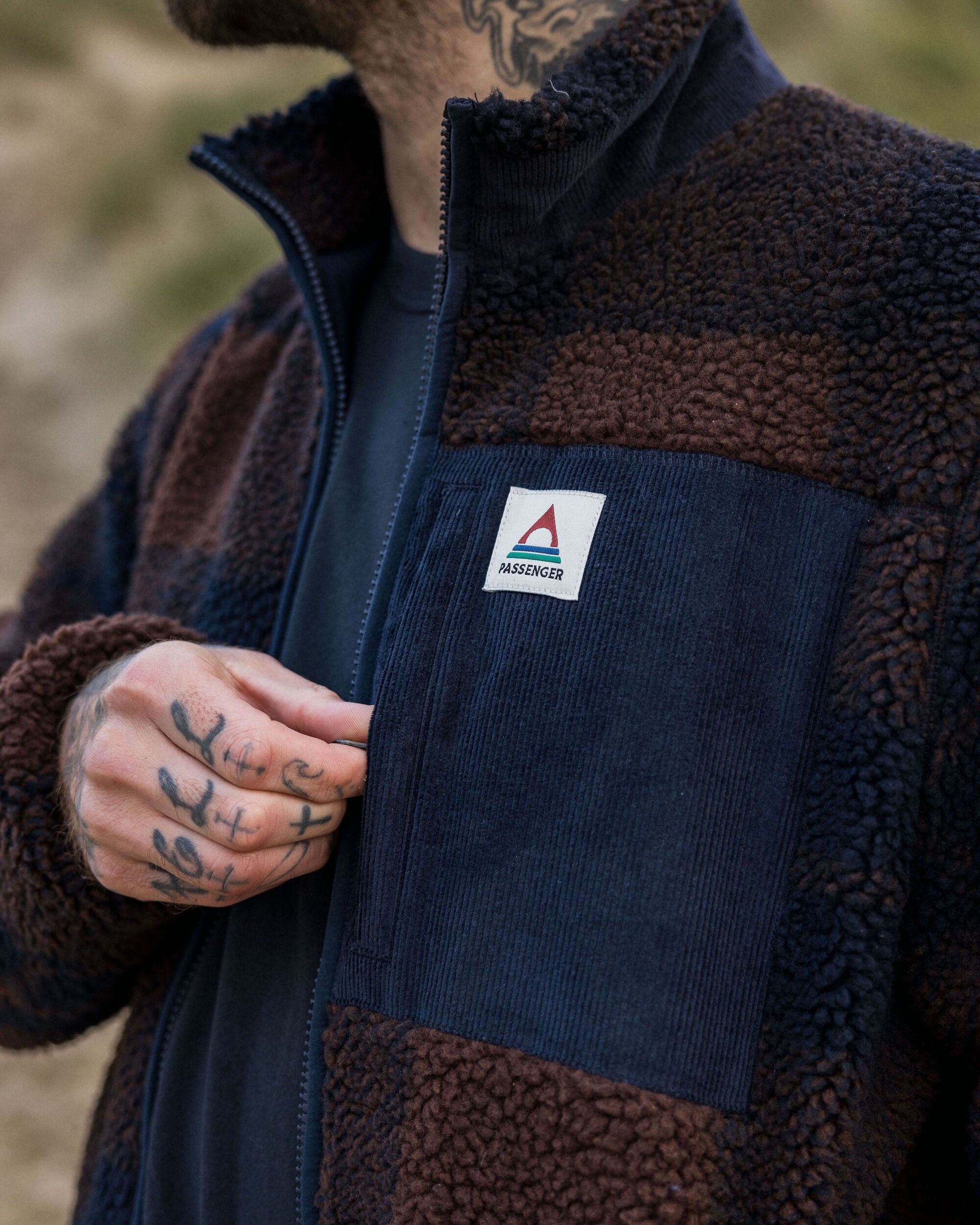 Trekker Recycled Deep-Pile Sherpa Fleece - Chestnut/Deep Navy Check - Lifestyle