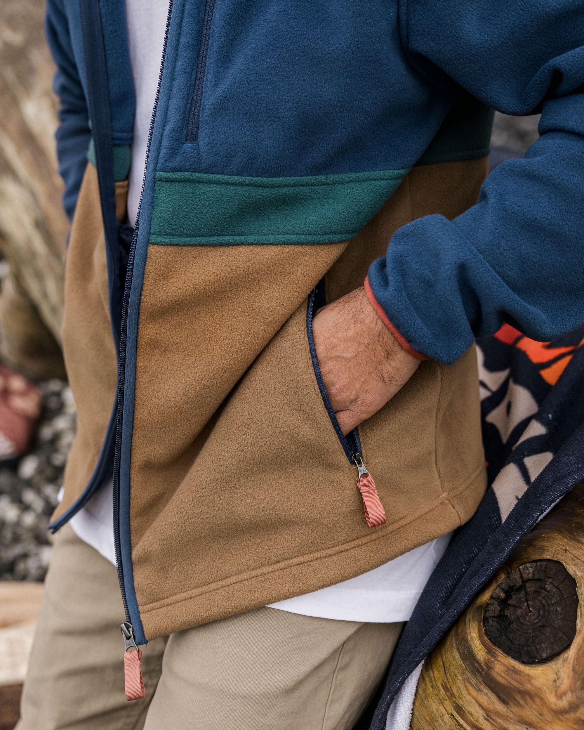 Ridge Full Zip Recycled Polar Fleece - Dark Denim/Toffee - Lifestyle