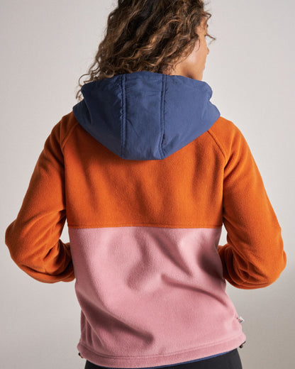 Alexander Recycled Hooded Polar Fleece - Dark Denim/Sunset Orange - Studio Model