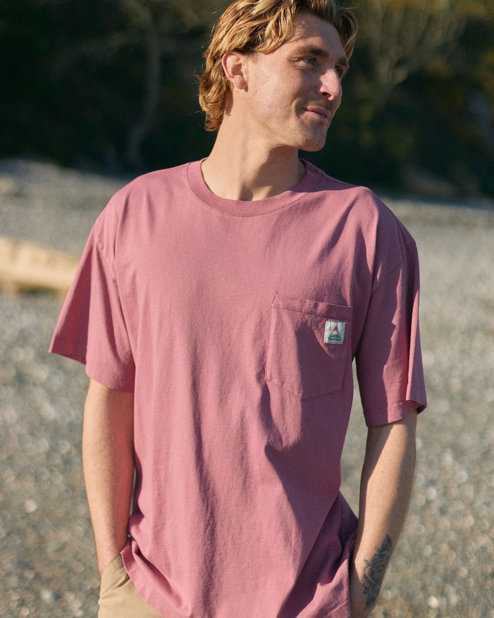 Heritage Organic Relaxed Fit T-Shirt - Mauve Dusk - Lifestyle
