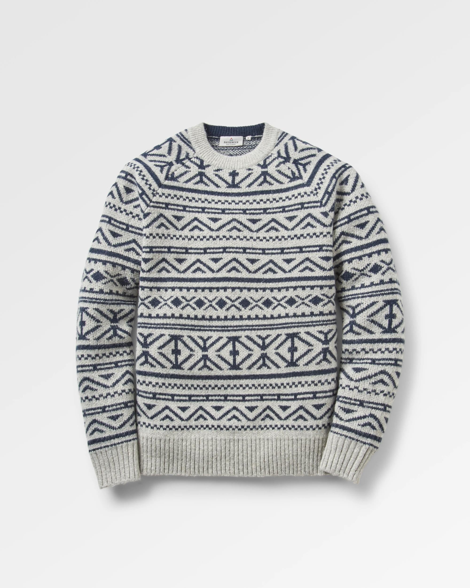 Cutback Fairisle Knitted Jumper - Grey Marl - Flatlay