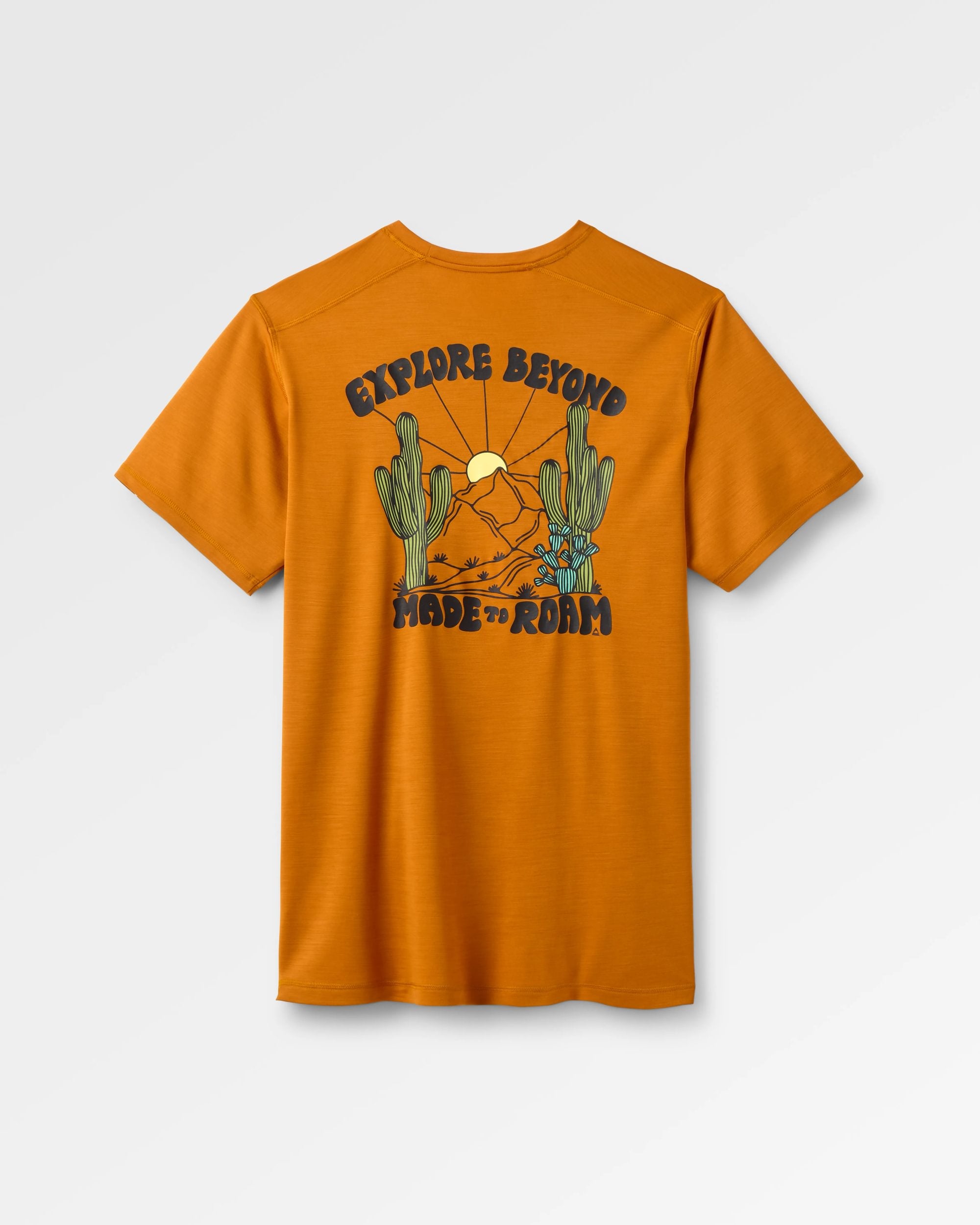 Camp Lost Lightweight Merino T-Shirt - Retro Orange - Flatlay