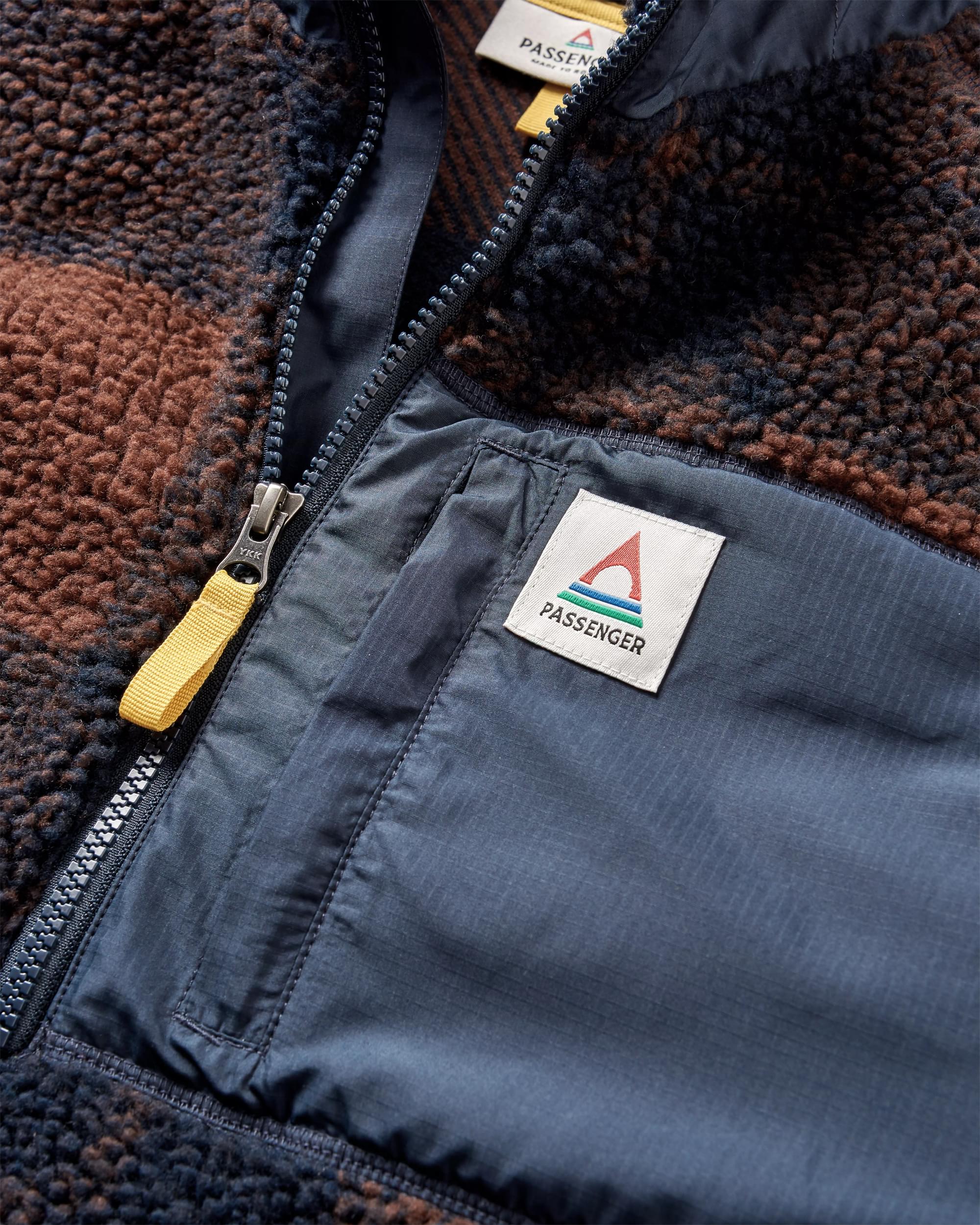 Offroad Recycled Sherpa 1/2 Zip Fleece - Chestnut/Deep Navy Check - Flatlay