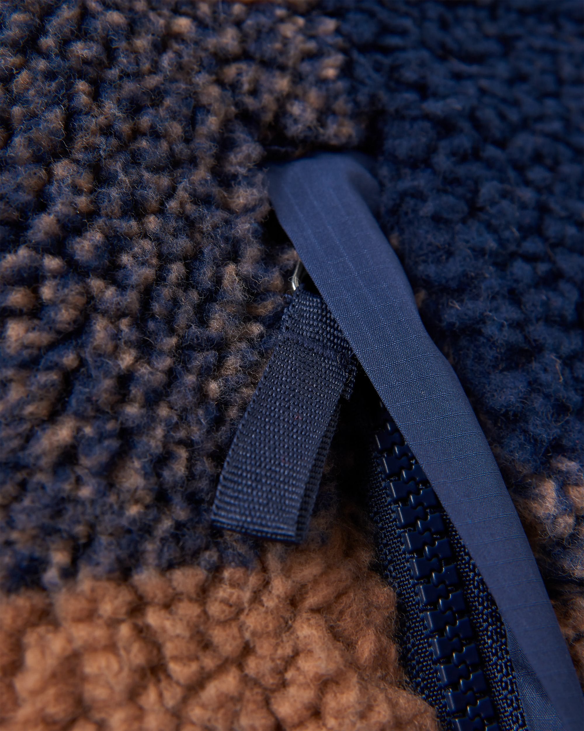Offroad Recycled Sherpa 1/2 Zip Fleece - Toffee/Rich Navy Buffalo - Flatlay