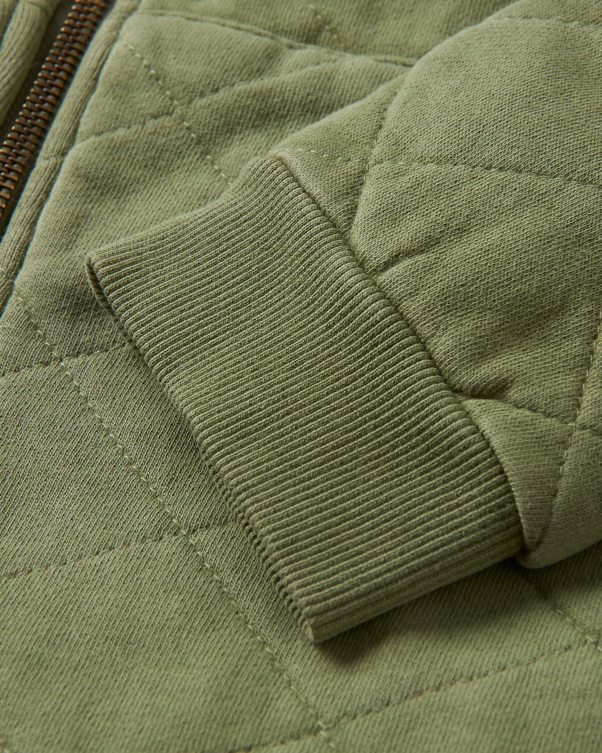 Getaway Recycled Quilted Full Zip Hoodie - Khaki - Flatlay