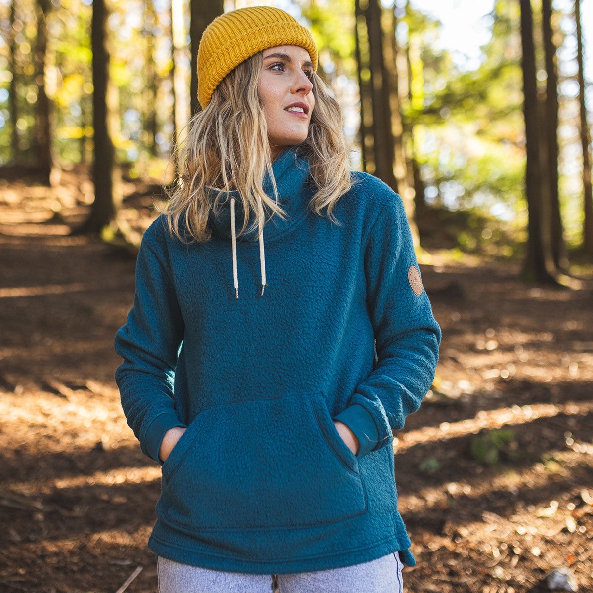 Hazel Slouch Neck Sherpa Fleece - Blue Coral