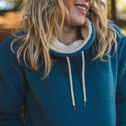 Hazel Slouch Neck Sherpa Fleece - Blue Coral