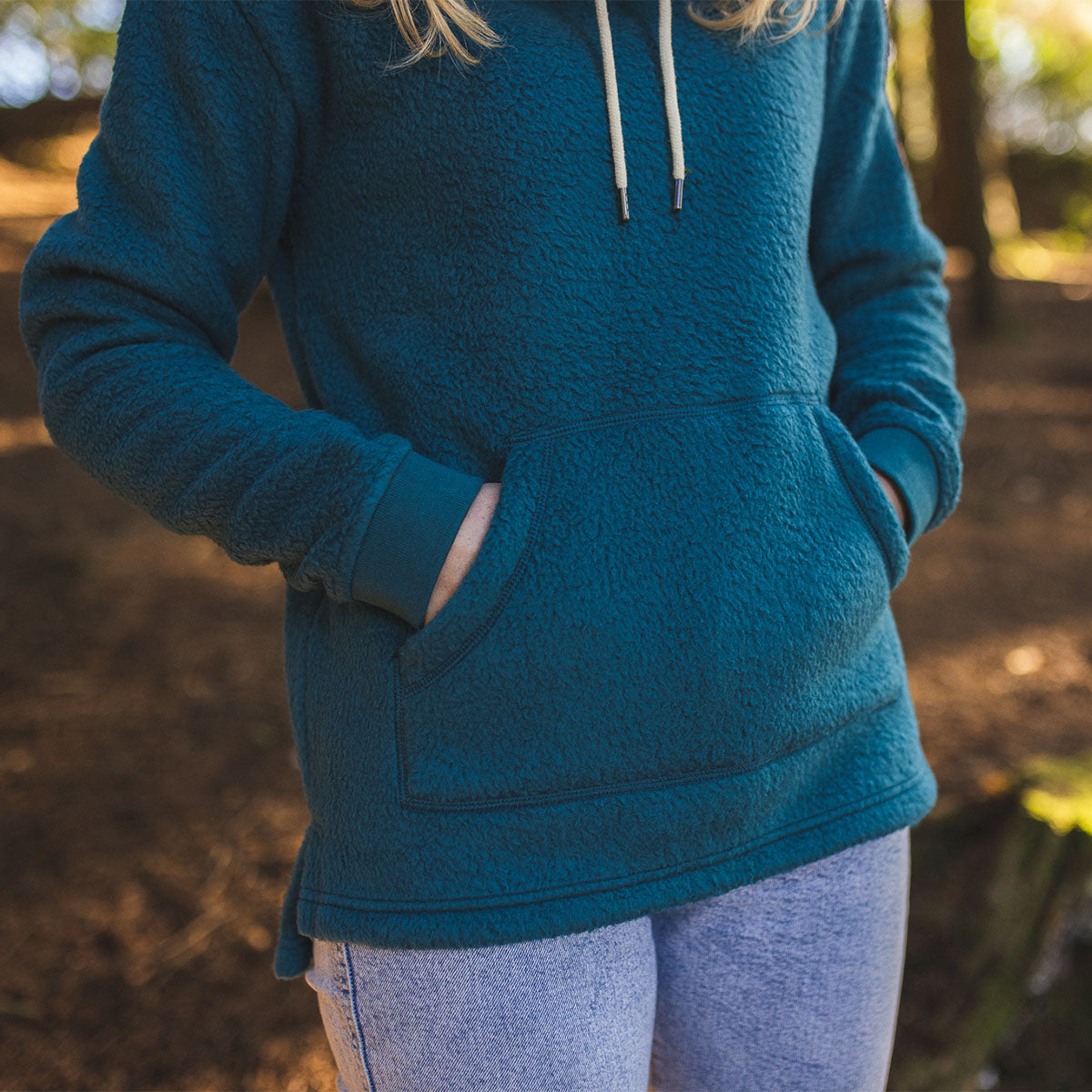 Hazel Slouch Neck Sherpa Fleece - Blue Coral