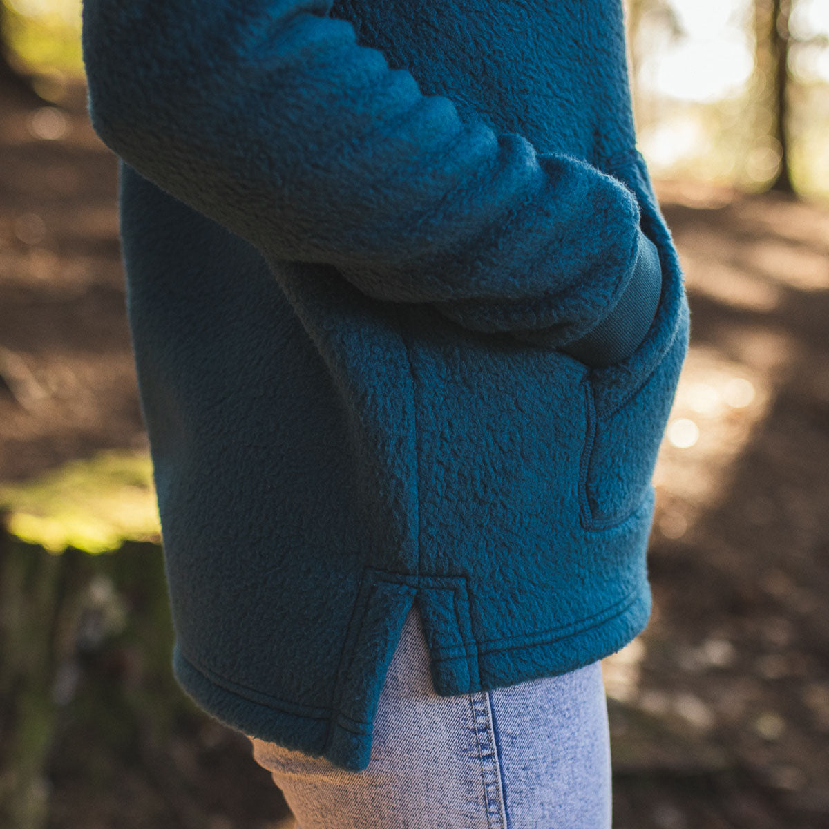 Hazel Slouch Neck Sherpa Fleece - Blue Coral