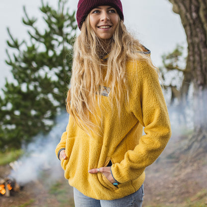 Maine Hooded Recycled Sherpa Fleece - Ochre Yellow