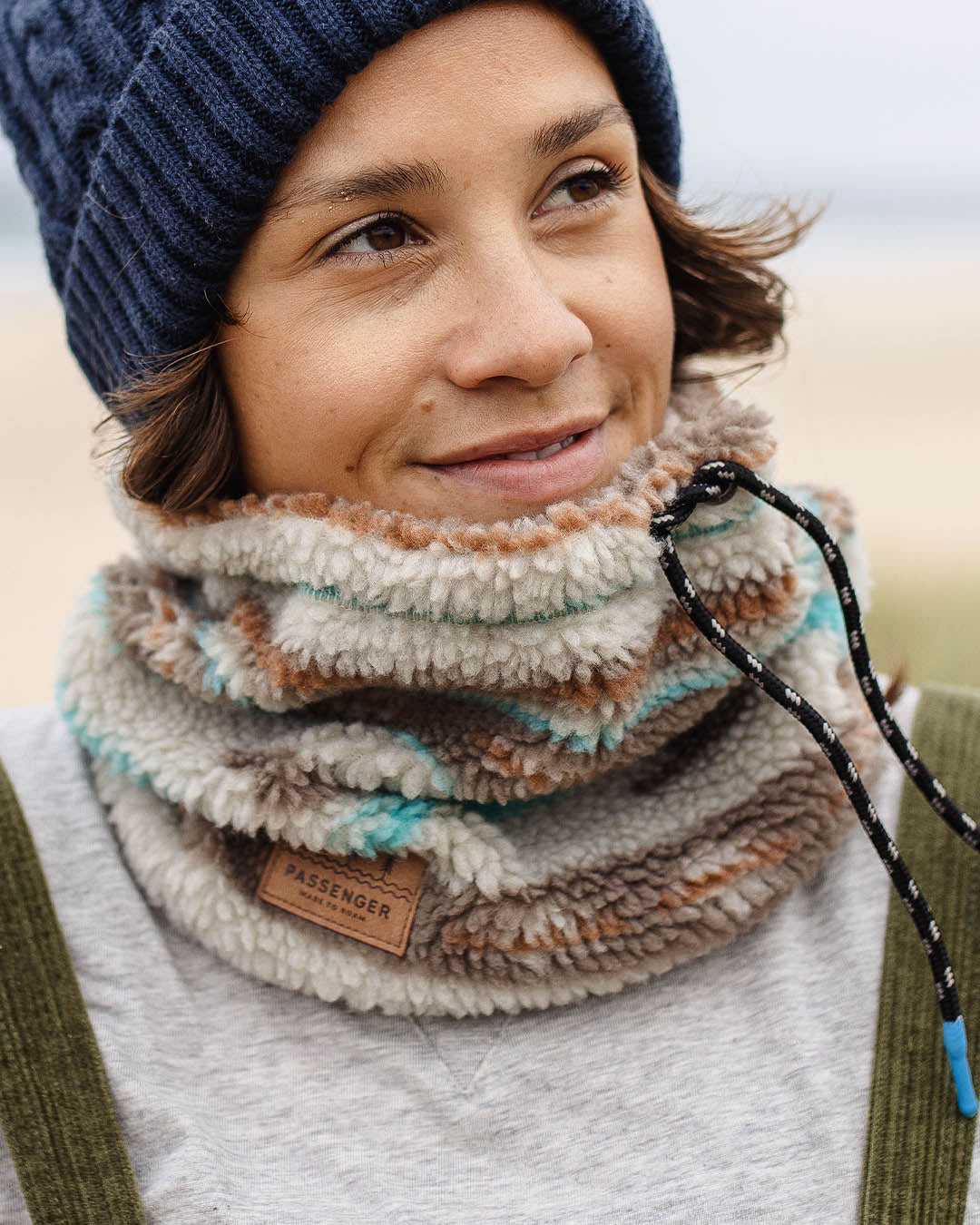 Womens_Mulled Recycled Sherpa Fleece Snood - Warm Ivory Geo Pattern