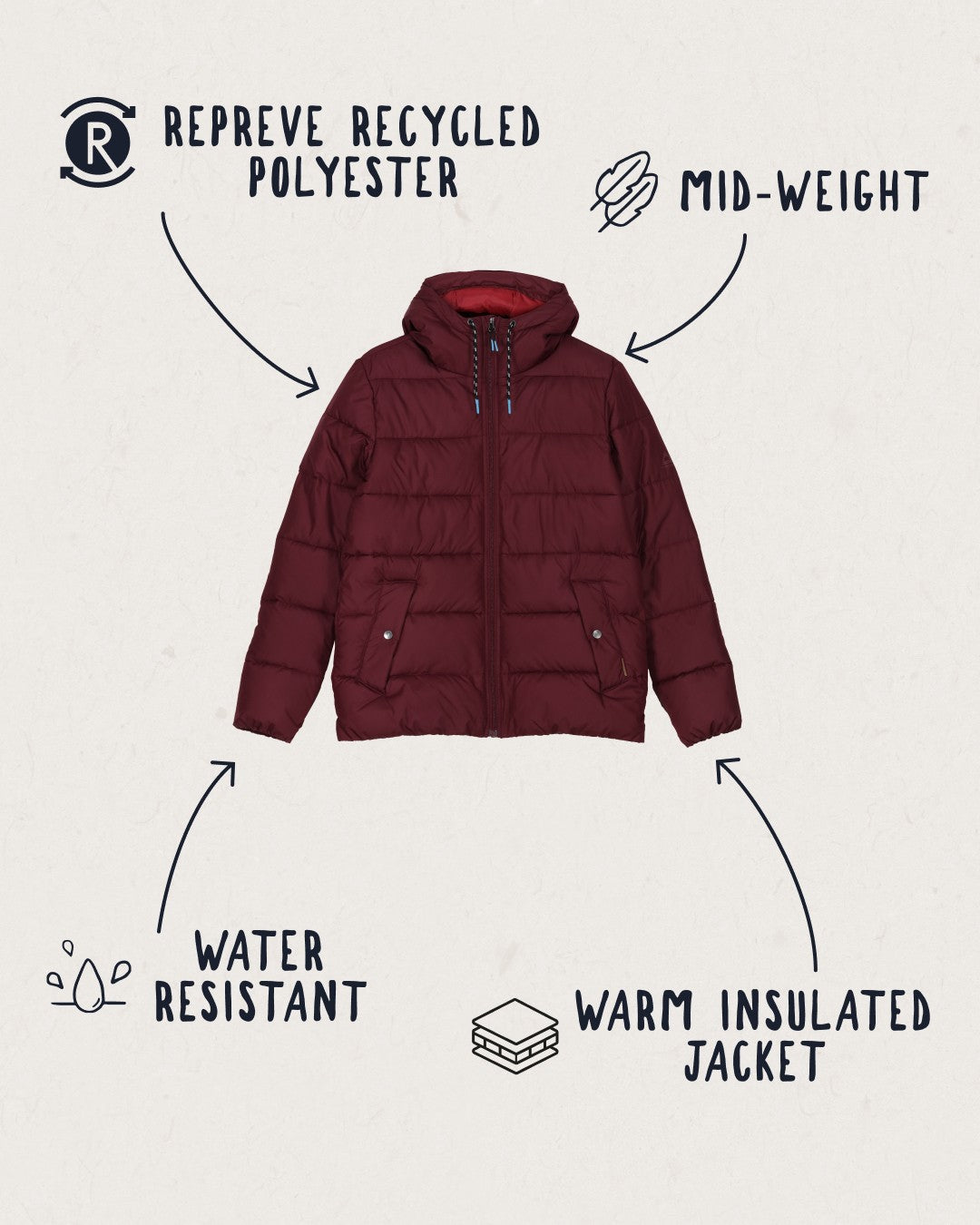 Parks Recycled Insulated Jacket - Windsor Wine