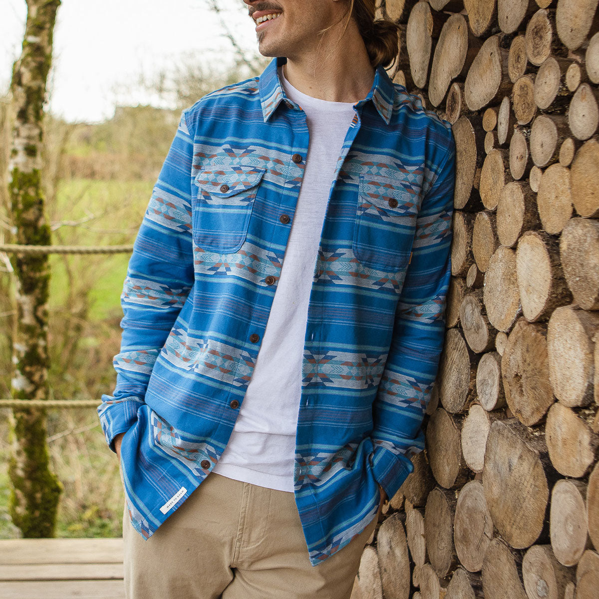 Cabin Jacquard Organic Shirt - Soft Cobalt Pattern