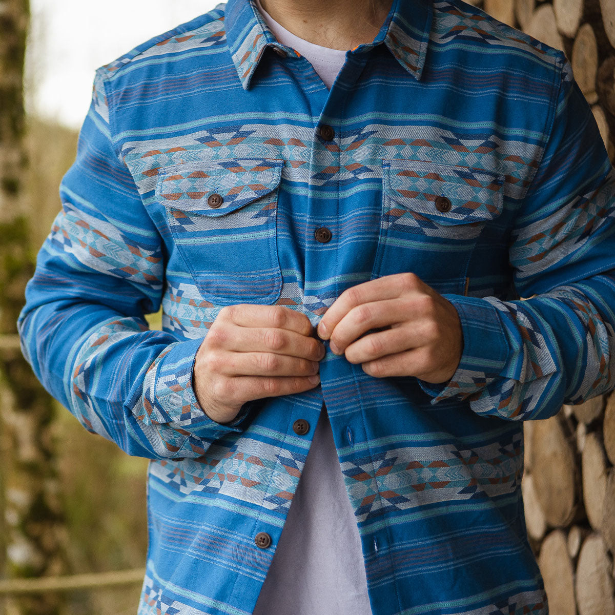 Cabin Jacquard Organic Shirt - Soft Cobalt Pattern