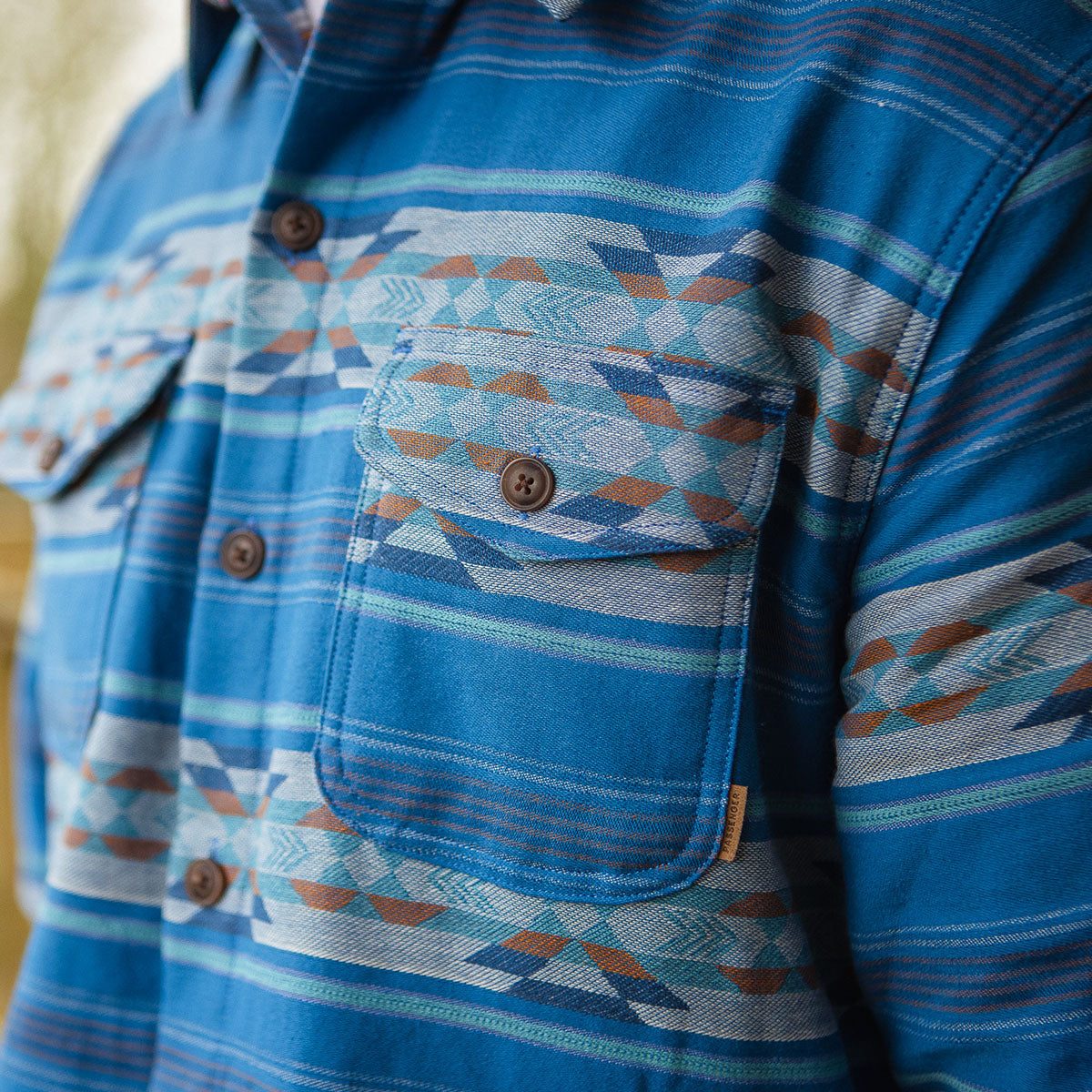 Cabin Jacquard Organic Shirt - Soft Cobalt Pattern