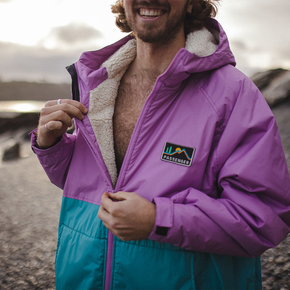 Roaming Recycled Sherpa Lined Changing Robe - Viridian Green/Orchid - Lifestyle - Male